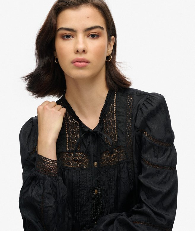 Superdry Woven Lace Long-Sleeved Blouse