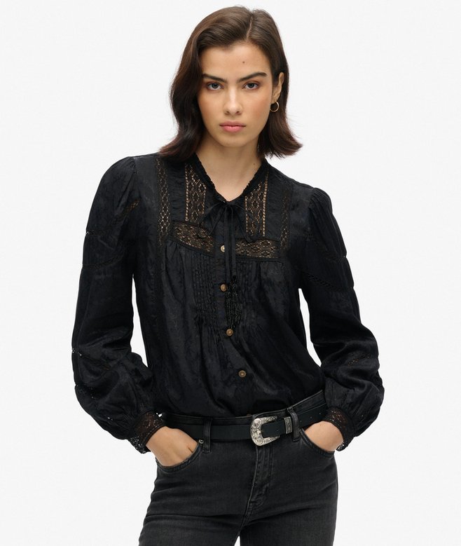 superdry Woven Lace Long-Sleeved Blouse