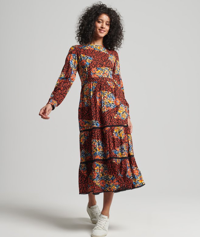 superdry Woven Long Sleeve Midi Dress