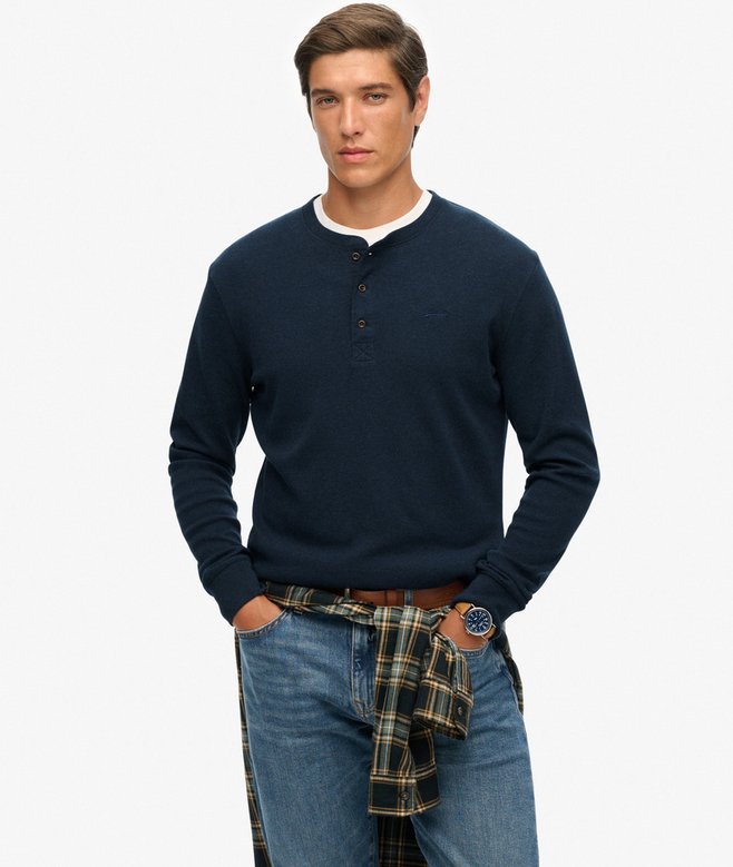 superdry Vintage Logo Mid Weight Long Sleeve Half Button