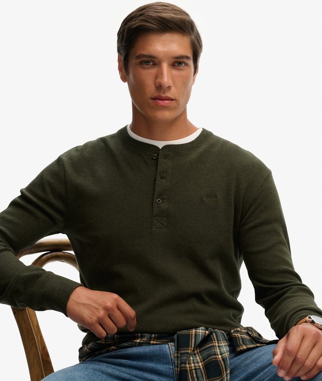 Superdry Vintage Logo Mid Weight Long Sleeve Half Button