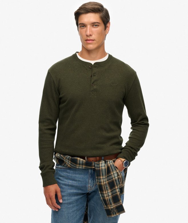 superdry Vintage Logo Mid Weight Long Sleeve Half Button